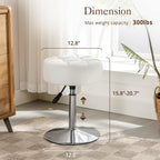 LUE BONA Adjustable Vanity Stool, 360 Swivel Chair for Makeup Room, White Faux Leather Stool for Bathroom & Living Room