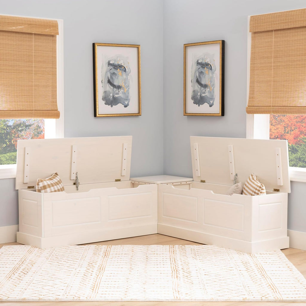 Linon Harris White Solid Pine Backless Nook with Interior Storage