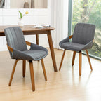 Dining Room Chairs Set of 4, Mid Century Modern Gray Fabric+Faux Leather Kitchen Chairs No Arms,Bamboo Legs Side Chairs No Wheels,Accent Chair for Dining Rooms