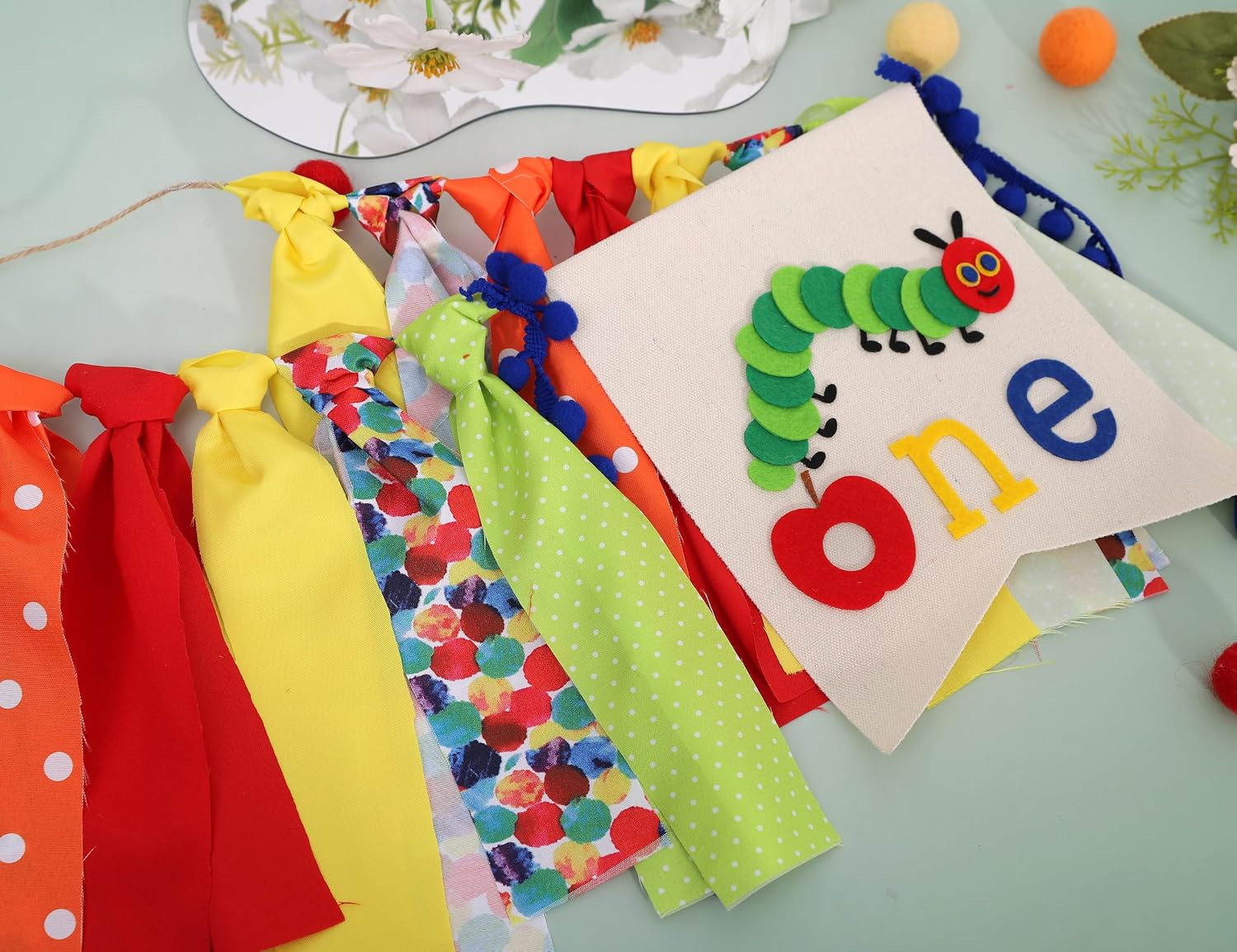 Caterpillar One High Chair Banner - Funny 1st Birthday Decorations,Hungry Caterpillar Colorful Ribbon Banner,First Fruit Birthday Highchair Garland,Colorful Cake Smash Party Photo Props