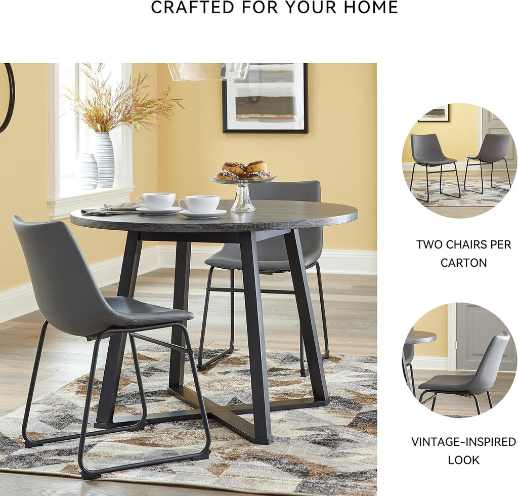 Signature Design by Ashley Centiar Faux Leather Dining Chairs, Set of 2 | Mid century modern bucket seat, Sturdy black metal frame sled base with floor glides, Easy to clean wipeable upholstery