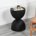 12.2 * 18.11" Solid Mango Wood Round Side Table,Contemporary Wooden Accent Table,Small Circle Plant Stand,Burnt Vintage Cracked End Table for Living Room,Bedroom,Black