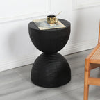 12.2 * 18.11" Solid Mango Wood Round Side Table,Contemporary Wooden Accent Table,Small Circle Plant Stand,Burnt Vintage Cracked End Table for Living Room,Bedroom,Black