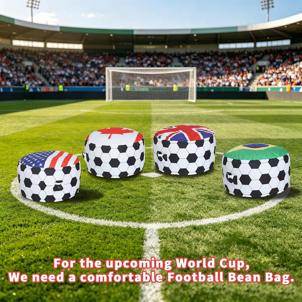 4FT Soccer Football Bean Bag Chair with Printed Flag Bean Bag Cover for Adults&Kids,2026 World Cup USA Fan Large Memory Foam Beanbags Ideal for Game Day & Living Room Bedroom