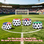 4FT Soccer Football Bean Bag Chair with Printed Flag Bean Bag Cover for Adults&Kids,2026 World Cup USA Fan Large Memory Foam Beanbags Ideal for Game Day & Living Room Bedroom