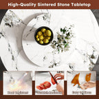 Modern Marble Dining Table, 59" Round Sintered Stone Table for Dining Room, Kitchen, Compact Space w/Stainless Steel Gold Base, Detachable Lazy Susan