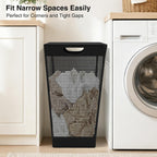 STO STO 75L Laundry Hamper with Lid, Black Clothes Hamper with Handles, Breathable Vinyl Mesh Laundry Basket, Sturdy Steel Frame, Space Saving Laundry Bin for Bathroom, Bedroom, Dorm, Small Spaces