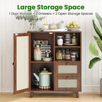 Farini Side Buffet Cabinet with Rattan Doors,Kitchen Sideboard with 2 Drawers Coffee Bar Storage Console Table,Walnut,27.6 inch