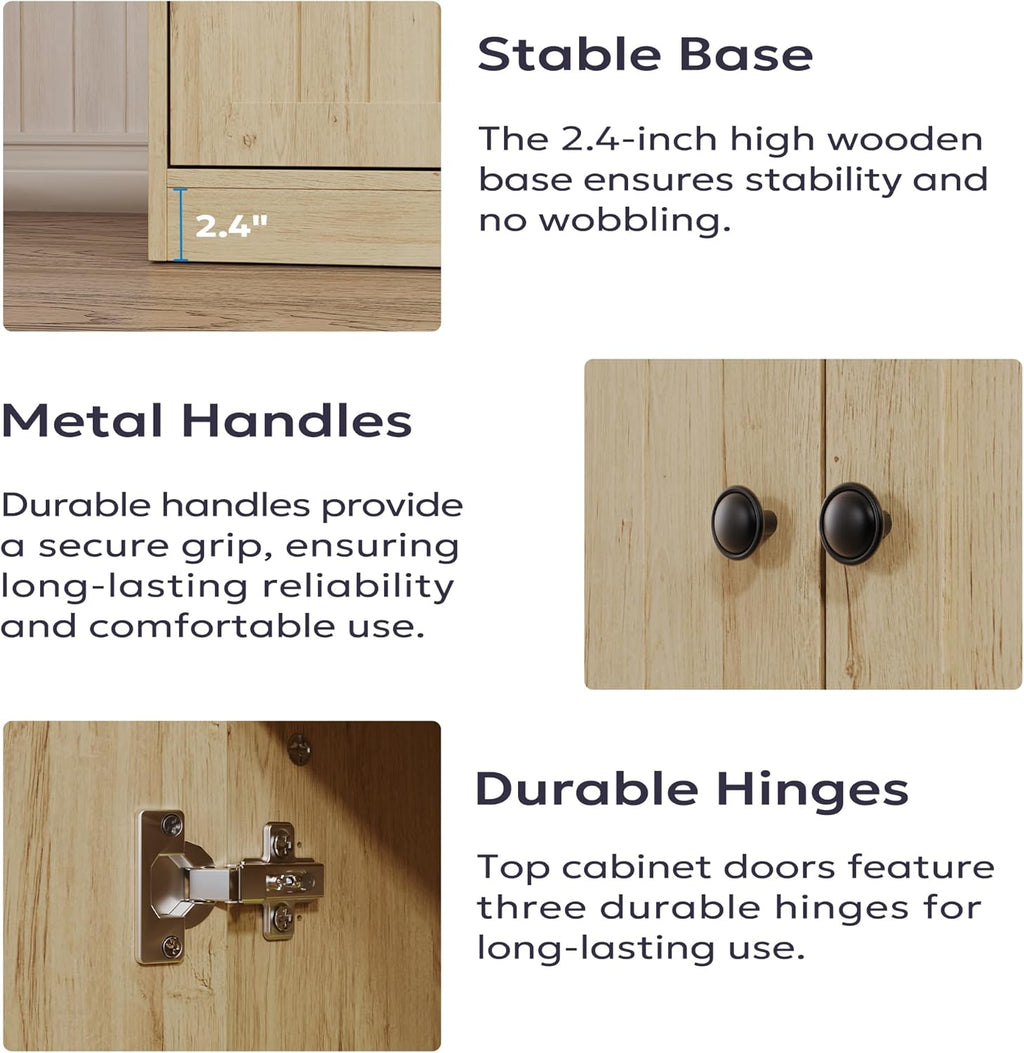 Furnify Buffet Cabinet with 3 Door, Kitchen Storage Cabinet with Adjustable Shelf, Coffee Bar Accent Cabinets for Living Room, Entryway, Natural Oak
