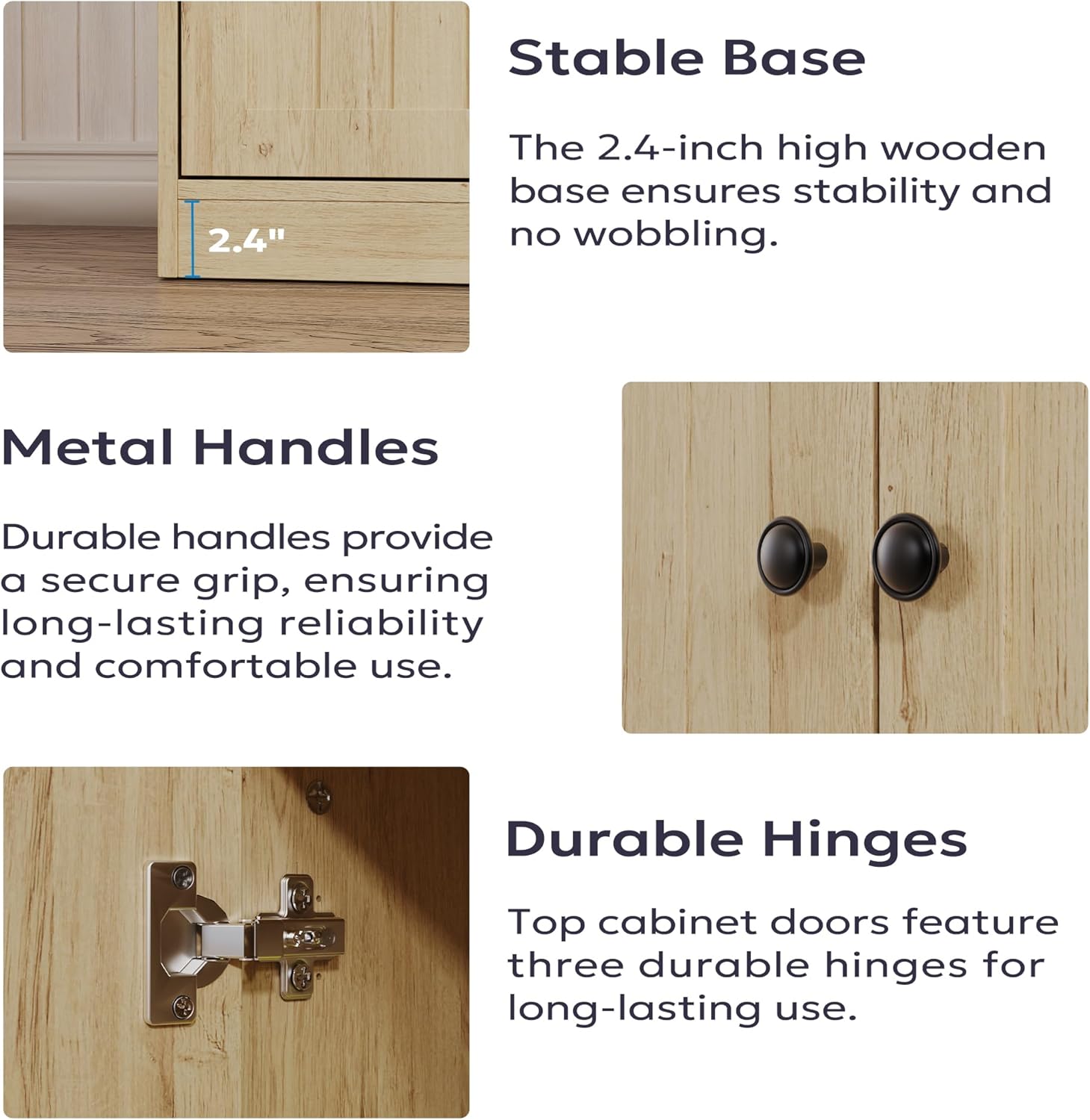 Furnify Buffet Cabinet with 3 Door, Kitchen Storage Cabinet with Adjustable Shelf, Coffee Bar Accent Cabinets for Living Room, Entryway, Natural Oak