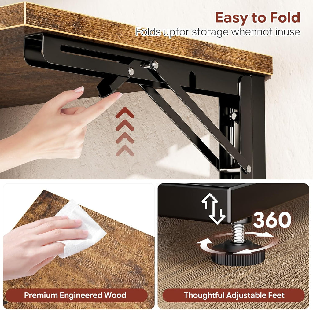 Simple Trending Folding Side Table, C Shaped End Table, TV Tray Couch Table for Living Bedroom, Rustic Brown