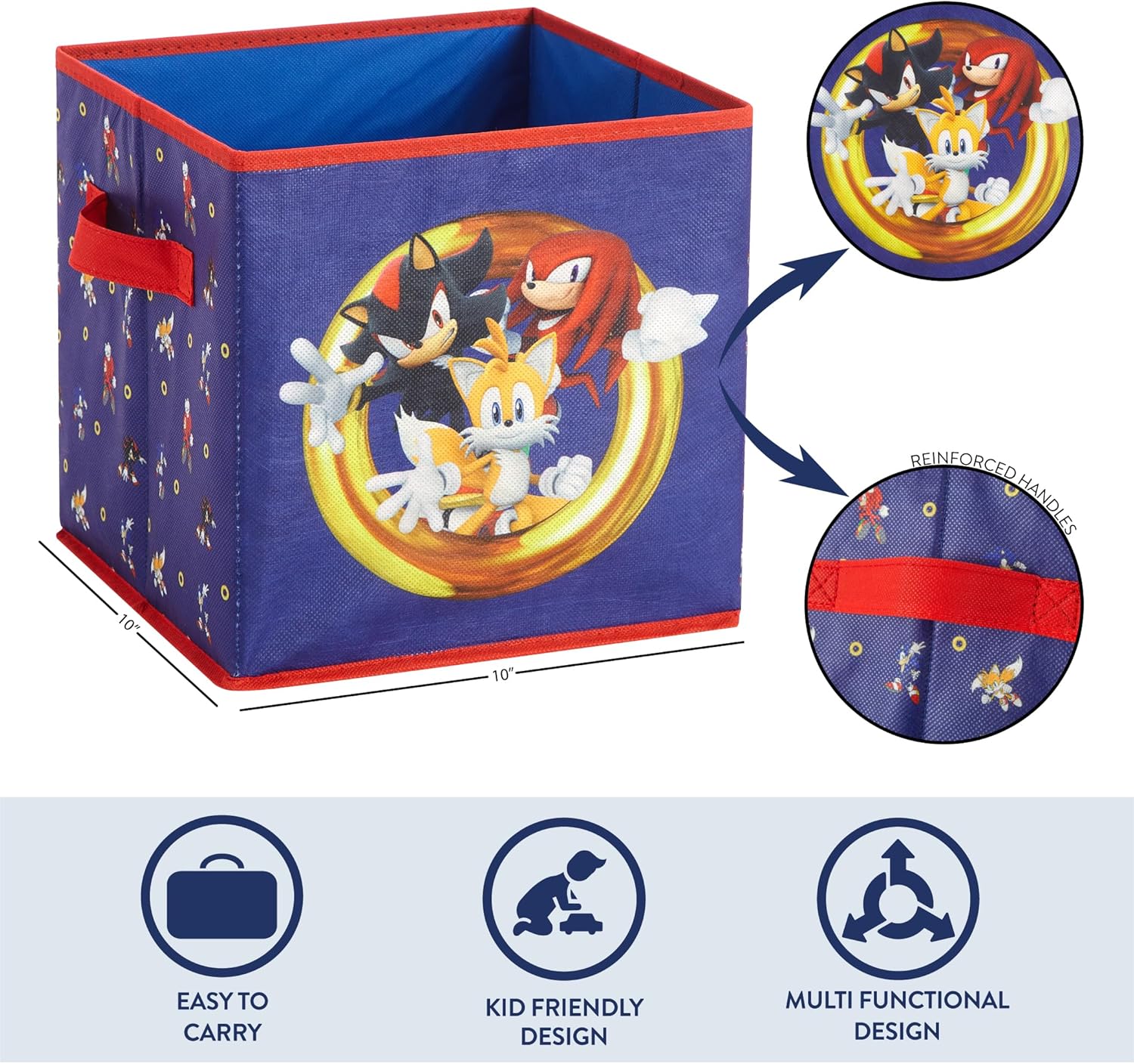 Sonic the Hedgehog Set of 2 Durable Storage Cubes with Handles, 10"x10"x10" Cubes
