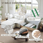 114” Cloud Sectional Couch, Comfy Down Filled Modular Sectional Sofa with Washable Cover, L Shaped 3 Seater Modular Couch with Ottoman, Sectional Couches for Living Room, Cream White