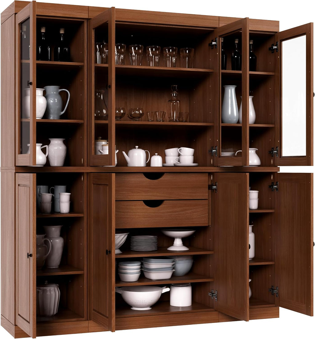 Palace Imports 100% Solid Wood Kitchen Pantry with 2-Drawer Kit, Mocha, 65" w x 71.5" h x 15.5" d, Renewable Eco-Friendly Wood, Made in Brazil
