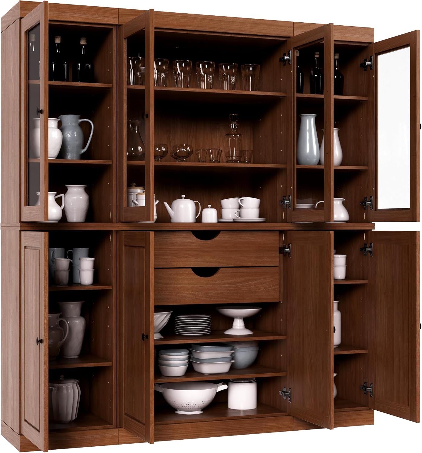 Palace Imports 100% Solid Wood Kitchen Pantry with 2-Drawer Kit, Mocha, 65" w x 71.5" h x 15.5" d, Renewable Eco-Friendly Wood, Made in Brazil