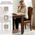 LSSBOUGHT PU Dining Chair Set of 2 Upholstered Parsons Kitchen Chair with Copper Nails and Solid Wood Legs for Dining Room,Restaurant(Brown, 2PCS)