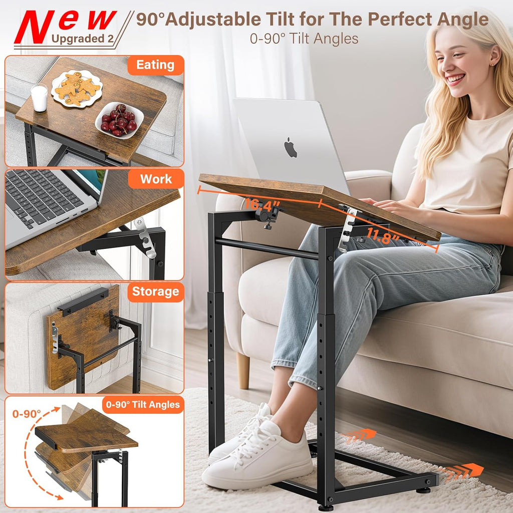 Upgrade Tv Tray Table Set of 2, 8-Level Adjustable Height Couch Side Table, 90° Tilt Angle Foldable C-Shaped End Table with Phone & Tablet Slot Sofa Computer Desk for Couch,Sofa,Bed,Chair,Living Room