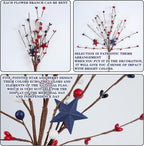 4 Pack Patriotic Artificial Berry Stem Picks White Blue Red Stars for 4th of July Independence Day, Pentagram Faux Berry Branches Decoration for Home Office Restaurant Vase Décor