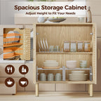 Sideboard Buffet Cabinet with Storage, Small Rattan Entryway Credenza | Modern Console Cabinet with Doors & Adjustable Shelf, Wood Buffet for Kitchen, Dining Room, Living Room, Light Oak