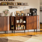 PUKAMI 55" Wood Buffet Sideboard Cabinet with Storage, Mid-Century Modern Coffee Bar Cabinet with Sliding Doors & Shelves, Accent Credenza Console Table for Kitchen, Dining Room, Entryway