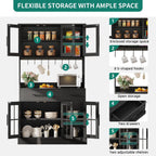 YITAHOME 71'' Kitchen Pantry Storage Cabinet with Microwave Stand, Tall Freestanding Hutch Cabinet with Power Outlet, Pantry Cabinets with Buffet Cupboard, Drawers and Acrylic Doors for Home, Black