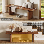 62.99-Inch Solid Wood Entryway Bench, Farmhouse Indoor Wooden End of Bed Bench for Entryway, Hallway, Bedroom, Dining Room, Living Room, Easy Assembly, Rustic Brown