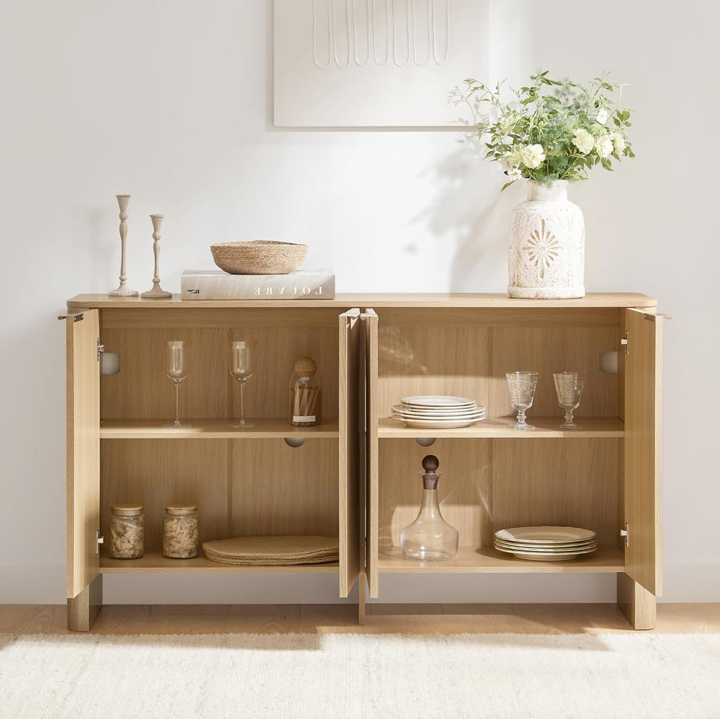 CHITA 61" Sideboard Buffet Cabinet with Storage, Living Room Accent Cabinet with Doors and Adjustable Shelves, for Bar, Kitchen, Oak