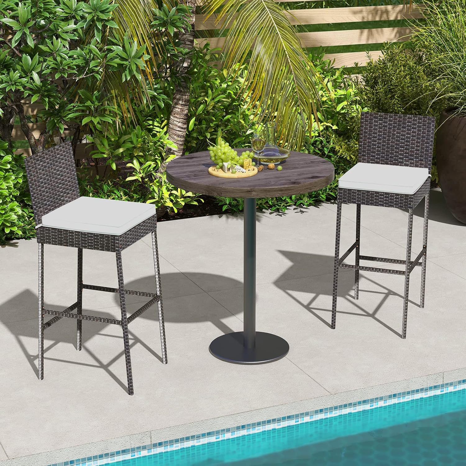 RELAX4LIFE Outdoor Bar Stools Set of 2 - Wicker Rattan Patio Barstools Tall Chairs w/Back, Footrest, Seat Cushions & Metal Frame, 400LBS Weight Capacity, 30’’ Counter Height Bar Stools (1, Mix Brown)