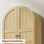 IDEALHOUSE 72" H Arched Kitchen Pantry with 2 Drawers, Farmhouse Wooden Tall Kitchen Storage Cabinet w/ 2 Doors & 3 Shelves, Versatile Freestanding Food Cupboard for Kitchen, Dining Room, Natural