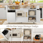 Einhomn 65" Kitchen Island with Power Outlet & Drop Leaf, Island Table for Kitchen with Trash Can Storage, Mobile Rolling Kitchen Islands on Wheels with Spice Rack, Towel Rack & 4 Side Hooks, White