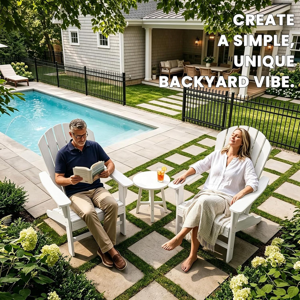Farmhouse Adirondack Chair Set of 2, Poly Lumber Patio Chairs, Pre-Assembled Weather Resistant Outdoor Chairs for Pool, Deck, Backyard, Garden, Fire Pit Seating, White