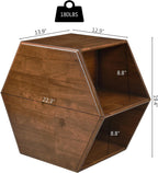 LEEMTORIG Hexagonal Narrow Solid Wood End Table, Multi Purpose Coffee Table with 2-Tier Storage Shelves, Modern Cherry Walnut Side Table for Living Room, 22.3" Dx13.9 Wx19.4 H, No Assembly, CJ-005