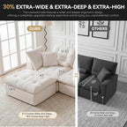 110" Oversized Cloud Sectional Boneless Couch, Modular Chenille L-Shaped Compressed Sofa with Ottoman & 3-in-1 Multi-Purpose Pillow, 3 Seater Memory Foam Couches for Living Room, Beige