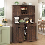 71"H Kitchen Pantry Storage Cabinet with Power Outlets and Two Drawers,10X2 Gallon Kitchen Hidden Double Tilt Out Trash Can Cabinet with Trash Bin Storage Holders,Laundry Hamper Cabinets(Brown)