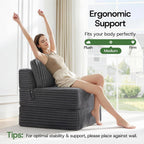 4-in-1 Folding Sofa Bed Convertible Boneless Sleeper Chair Couch Foldable Lounger & Mattress Pocket Coil & Foam Fill Medium Support, Portable No Assembly for Living Room/Bedroom, Single