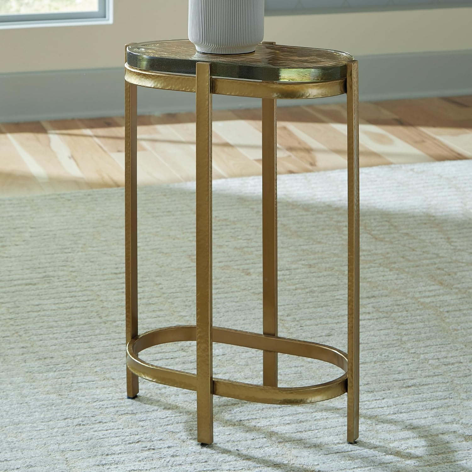 Signature Design by Ashley Porterville Modern Accent Table with Cast Glass Top, Gold