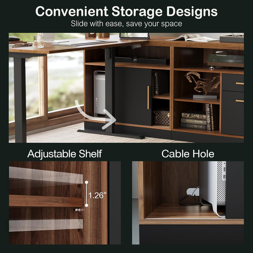 ModernMate Modern Wood Accent Storage Cabinet with Sliding Door, Adjustable Open Shelves, Floor Standing Storage Cabinet for Home Office,Tool, Arts, Craft,Supply,31”W×20”D×29”H, Black Walnut