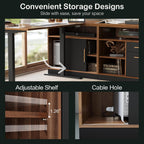 ModernMate Modern Wood Accent Storage Cabinet with Sliding Door, Adjustable Open Shelves, Floor Standing Storage Cabinet for Home Office,Tool, Arts, Craft,Supply,31”W×20”D×29”H, Black Walnut