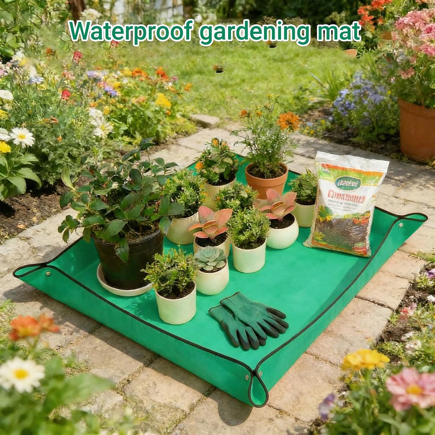 Repotting Mat for House Plants, Waterproof Portable Potting Mat Gardening Tray, Flower and Plant Care Transplanting and Potting Soil Mess Control