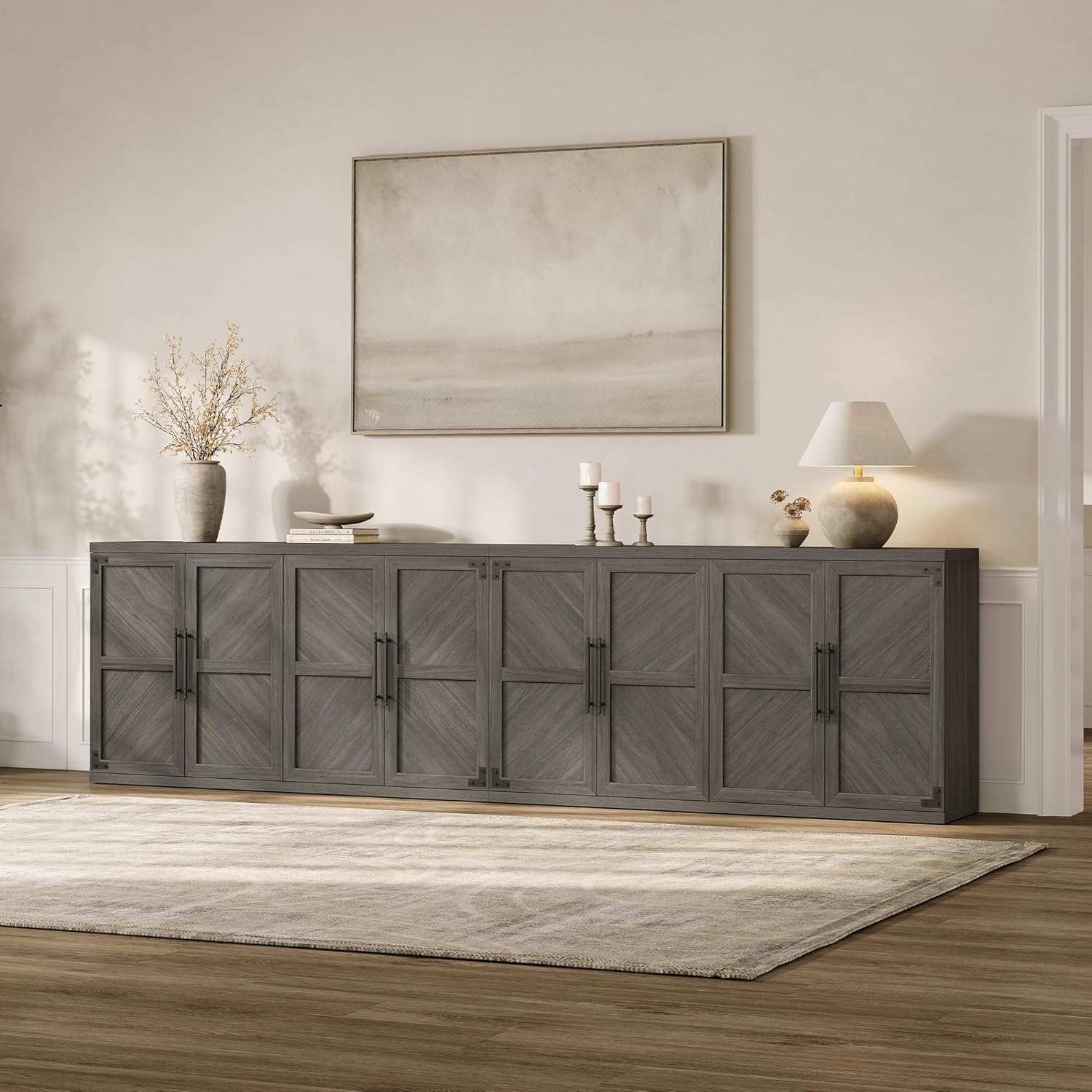 SICOTAS Buffet Cabinet with 4 Doors, Modern Sideboard Cabinet with Storage and Adjustable Shelves, Large Credenza Storage Cabinet (1, Ash Gray)