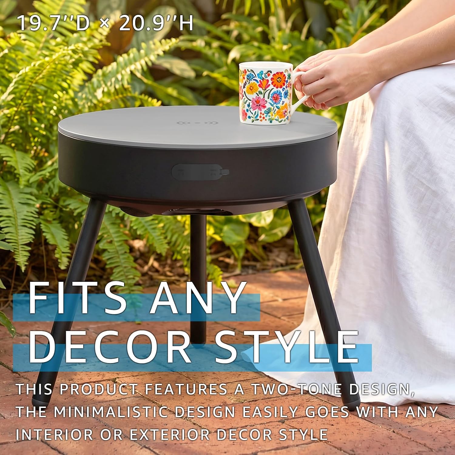 Smart Round Side Table with Charging and Smart Round Coffee Table - in Sound System, Modern Bedside Table for Nursery and Bedroom, Nightstands with Charging Station