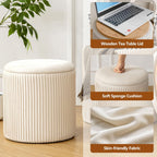 Ottoman with Storage Set of 2, Velvet Round Storage Ottoman, Upholstered Sponge Vanity Stool Support 300lbs, Multifunctional Coffee Table Foot Rest Ottoman for Living Room Bedroom, Beige