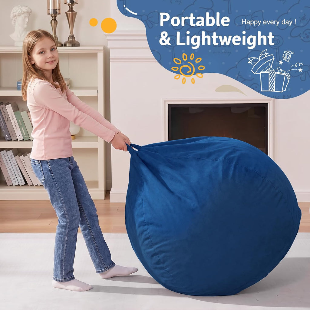 Homguava 2FT Bean Bag Chair: Bean Bags with Memory Foam Filled,Comfy Beanbag Chairs Round Bean Bag Sofa with Dutch Velvet Cover-2FT-28 x28 x22,Blue