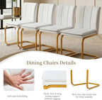 Meihua Dining Chairs Set of 4, PU Leather Modern Chairs with High Back and Metal Frame, Ergonomic Dining Room Chairs for Home, Office and Restaurant, White and Gold