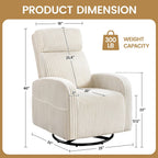 Yaheetech 360° Swivel Glider Chair for Nursery, Rocking Chair Nursing Chair with Side Pockets, Corduroy Glider for Living Room with High Back Beige