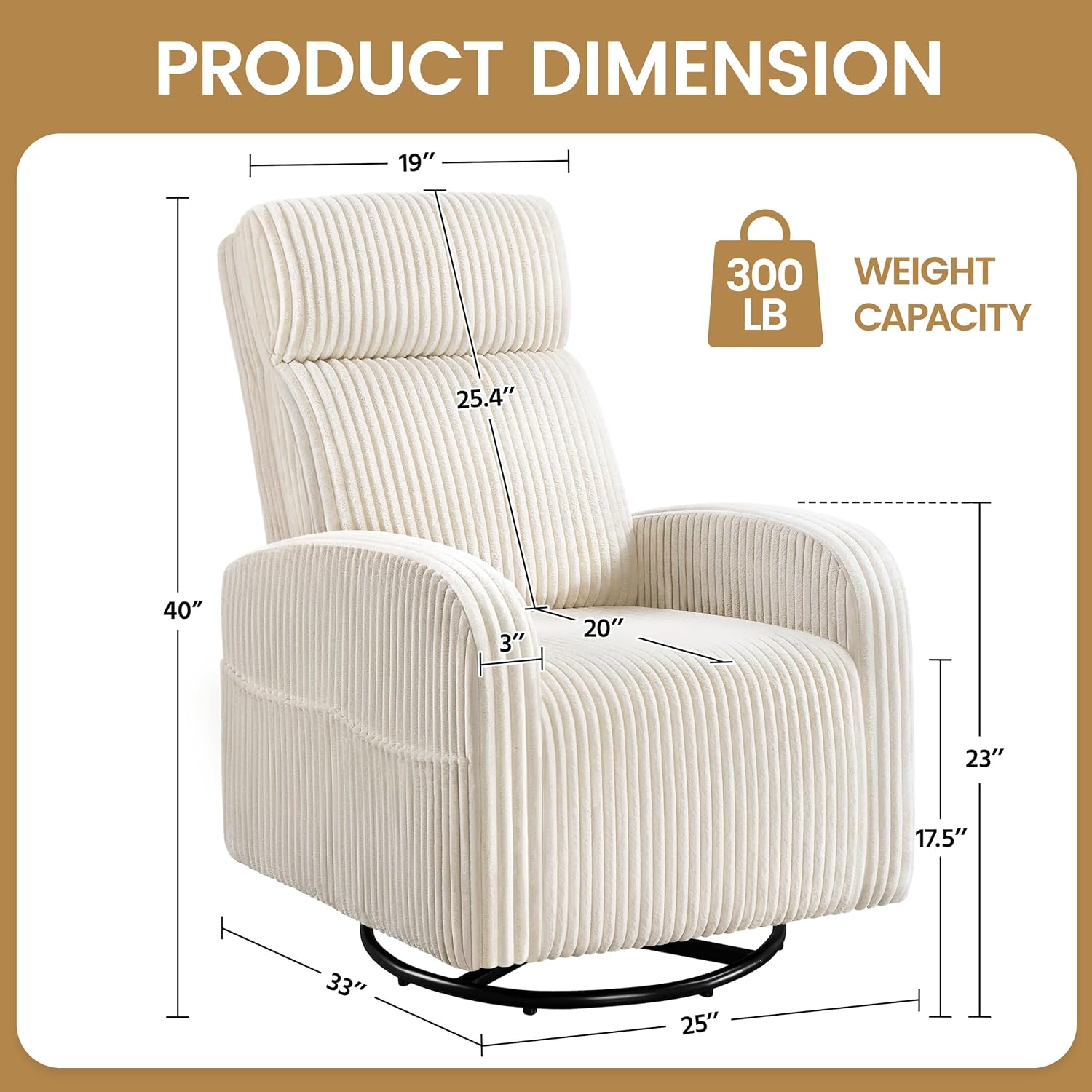 Yaheetech 360° Swivel Glider Chair for Nursery, Rocking Chair Nursing Chair with Side Pockets, Corduroy Glider for Living Room with High Back Beige