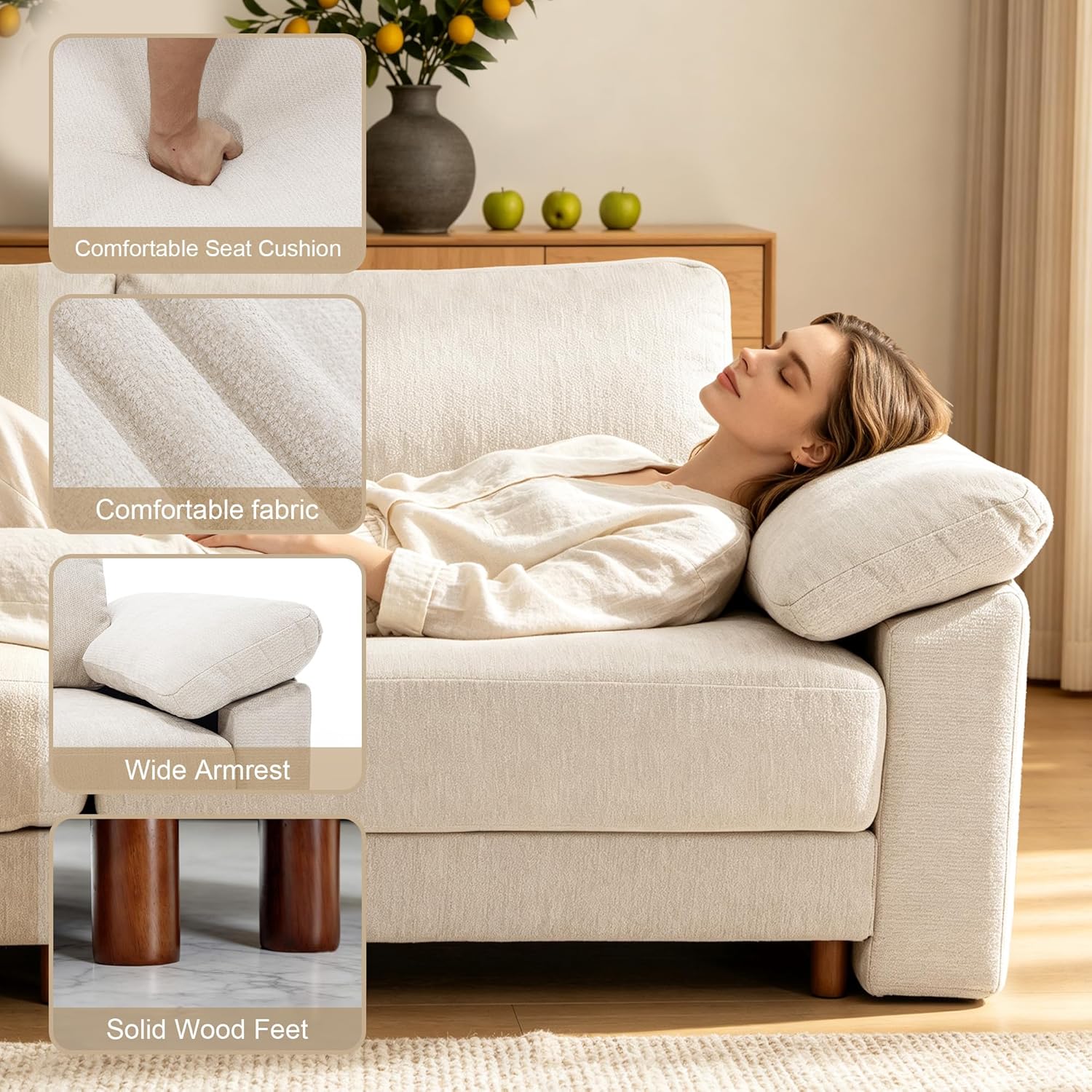 Oversized L Shaped Sectional Couch for Living Room, Extra Large Deep Seat Modular Sectional Sofa with Washable Covers, Modern Cloud Couch for Apartment, Bedroom (Beige, L Shape 4 Seat)