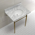 Kingston Brass KVPB3022M87 Edwardian 30" Console Sink with Brass Legs (8-Inch, 3 Hole), Marble White/Brushed Brass