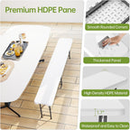 Real Relax 6 feet Plastic Folding Bench with Carrying Handle & Lock,Portable in/Outdoor Picnic Party Camping Dining Seat, Garden Soccer Multipurpose Entertaining Activities,Waterproof, 2 Pack, White
