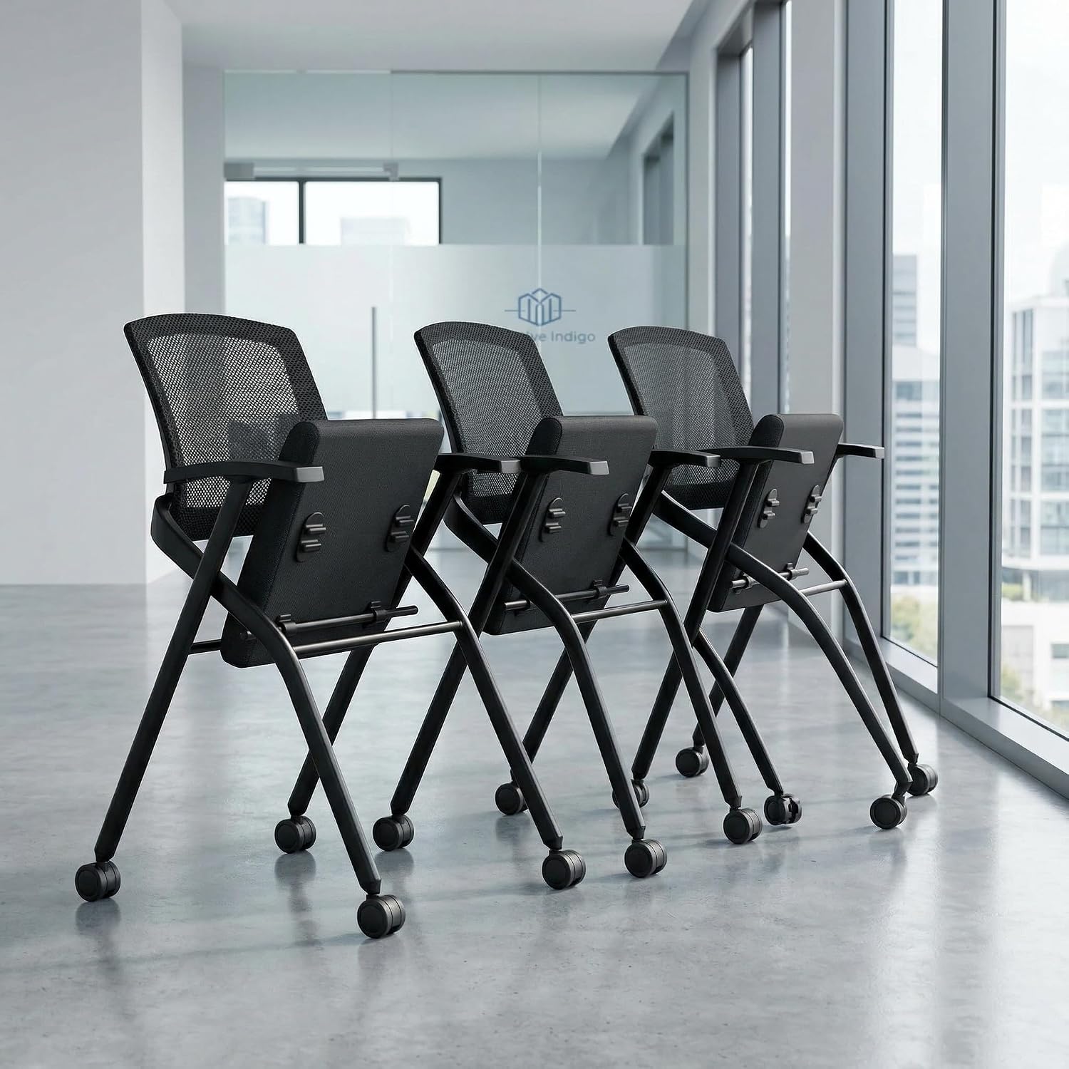 Folding Office Chair with Wheels – Mesh Back Conference Room Chair, Space-Saving Stackable & Foldable Chair for Guest, Reception Meeting, Classroom Training Seminar (with Wheel, 6pack)